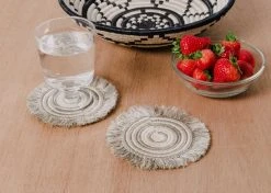 KAZI Fringed Taupe Geo Coasters Home Goods