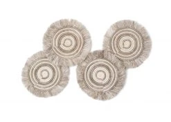 KAZI Fringed Taupe Geo Coasters Home Goods