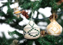 KAZI Fair Trade Green + Silver Bulb Ornament 6 KAZI Fair Trade Green + Silver Bulb Ornament