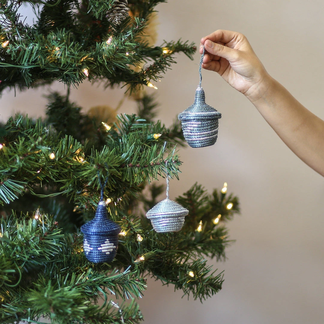 KAZI Metallic Silver + Blue Night Ornament Set Fair Trade 4 KAZI Metallic Silver + Blue Night Ornament Set Fair Trade
