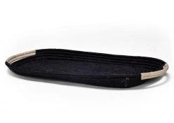KAZI Home Goods Natural Handle + Black Raffia Rectangular Tray