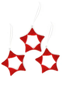 KAZI Red Beaded Star Ornament Fair Trade