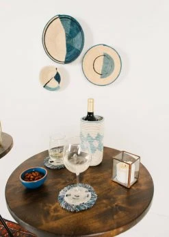 KAZI Silver Blue + Black Fringed Coasters Home Goods