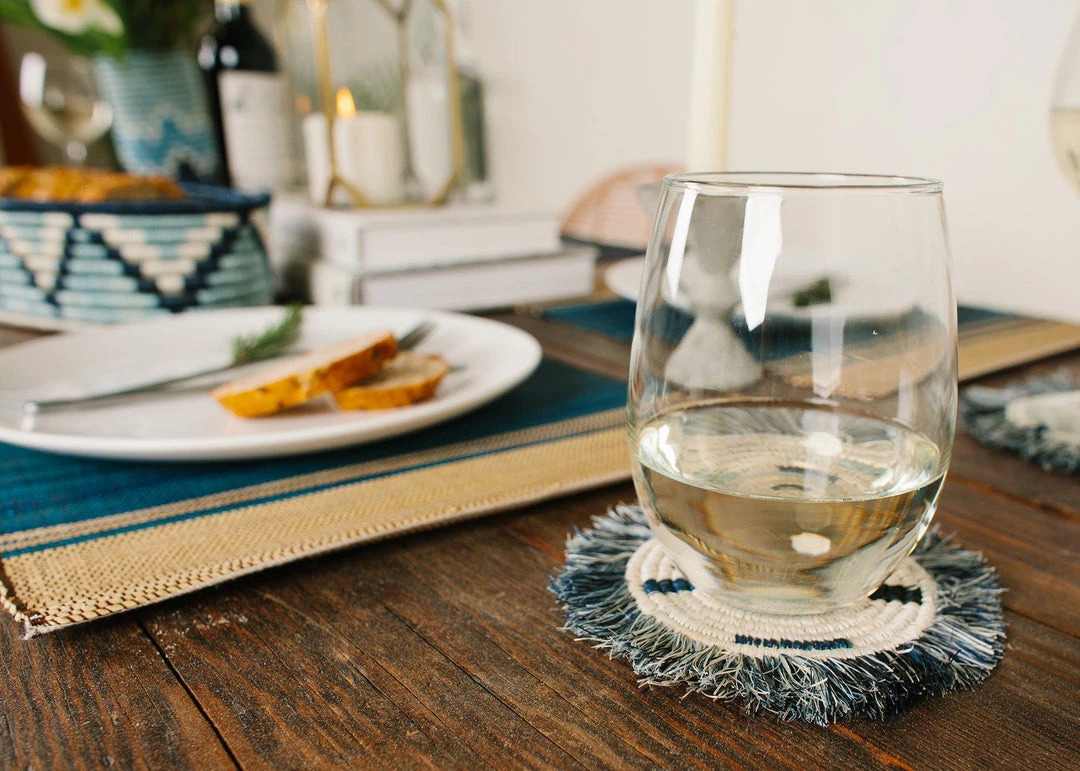 KAZI Silver Blue + Black Fringed Coasters Home Goods 7 KAZI Silver Blue + Black Fringed Coasters Home Goods