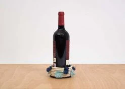 KAZI Home Goods Silver Blue Fringed Wine Bottle Coaster 7 KAZI Home Goods Silver Blue Fringed Wine Bottle Coaster