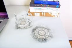 KAZI Silver Metallic Geo Fringed Oversized Coaster Set