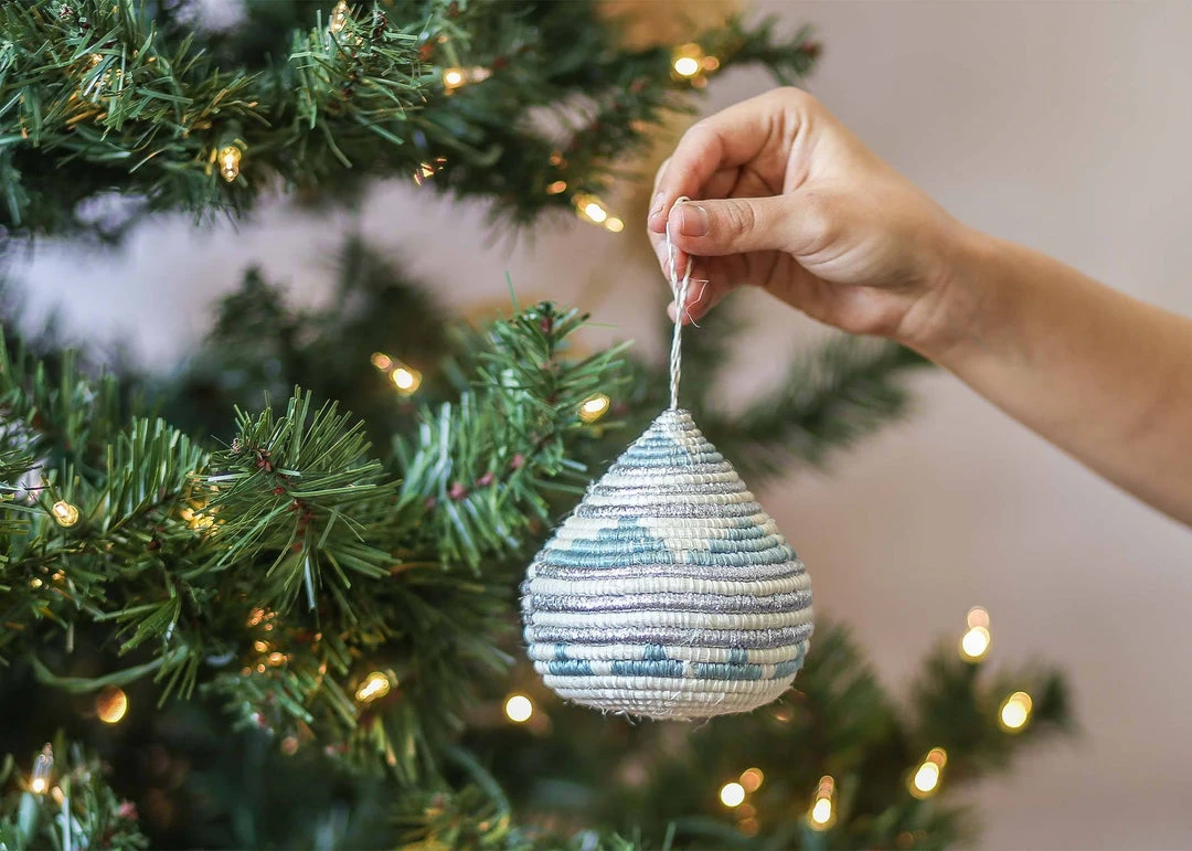 KAZI Soft Blue + Silver Bulb Ornament Fair Trade 4 KAZI Soft Blue + Silver Bulb Ornament Fair Trade