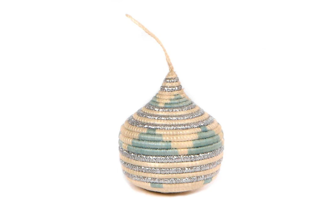 KAZI Soft Blue + Silver Bulb Ornament Fair Trade 3 KAZI Soft Blue + Silver Bulb Ornament Fair Trade
