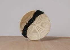KAZI Striped Black + Natural Small Raffia Bowl