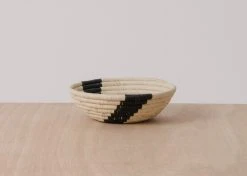KAZI Striped Black + Natural Small Raffia Bowl