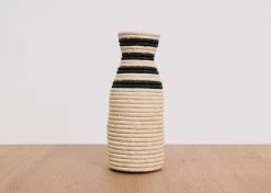 KAZI Striped Black Raffia Vase Home Goods