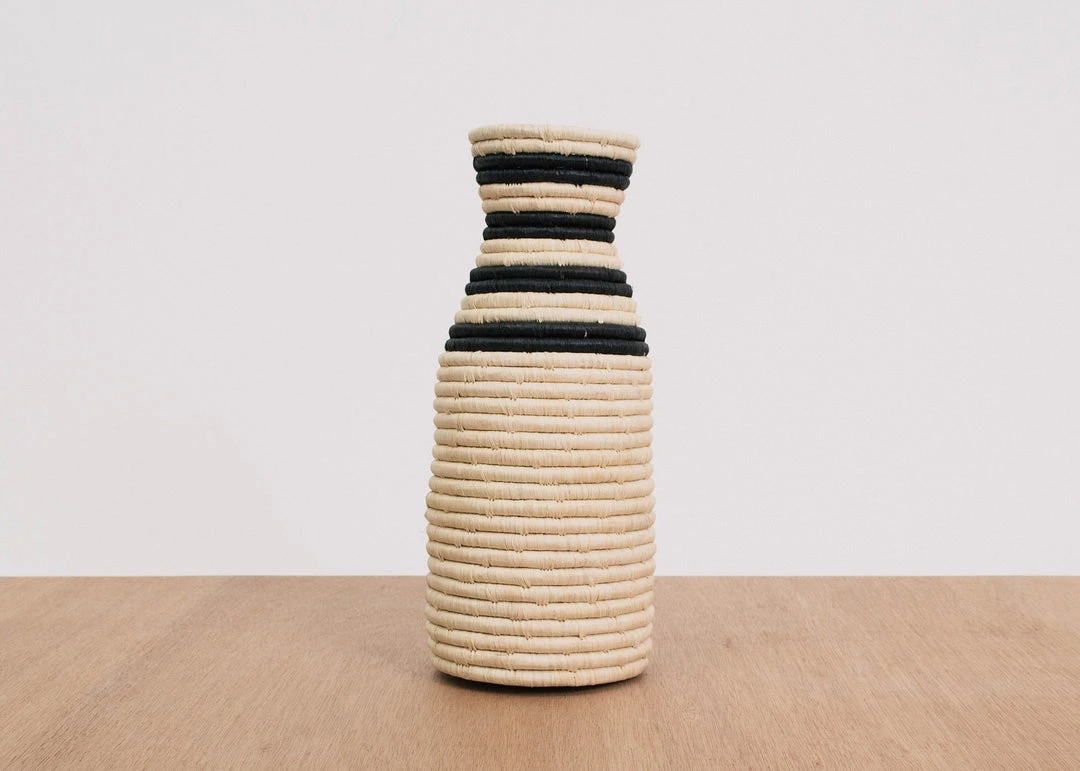 KAZI Striped Black Raffia Vase Home Goods 3 KAZI Striped Black Raffia Vase Home Goods