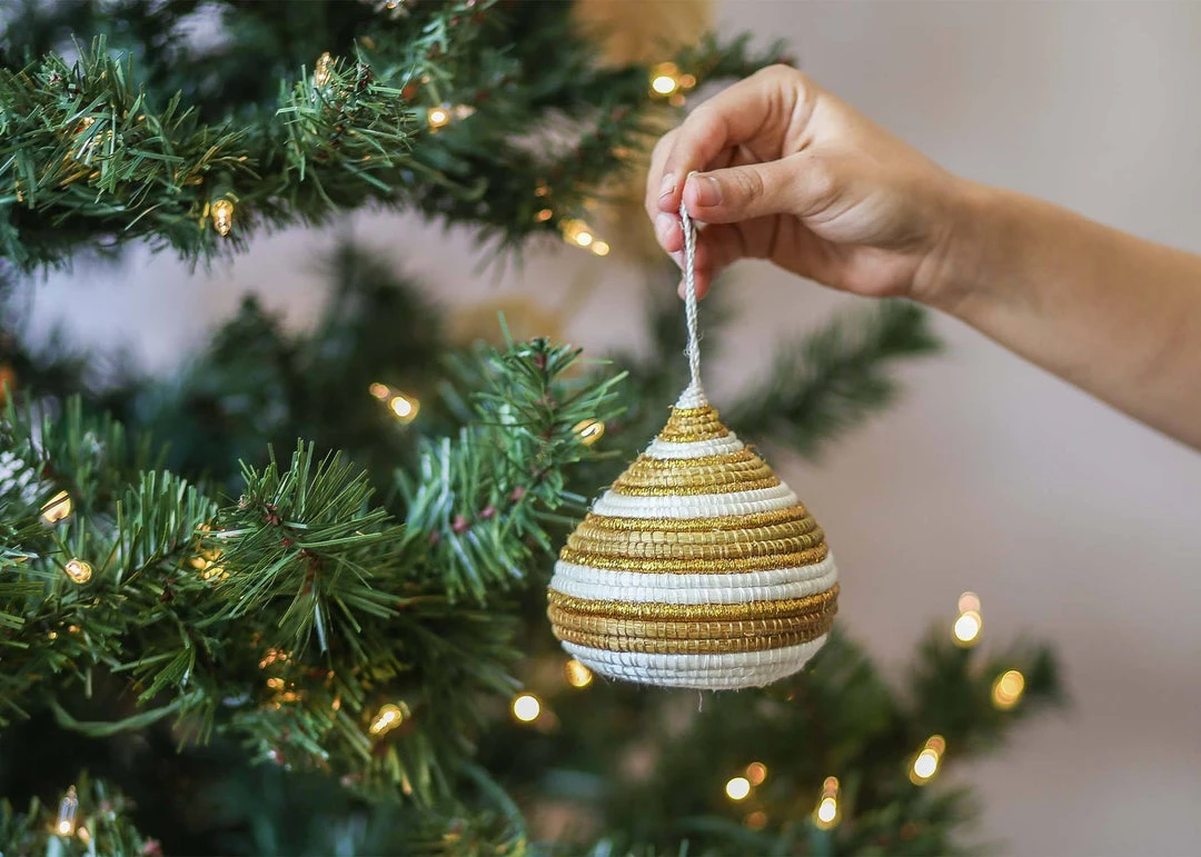 KAZI Striped Gold Bulb Ornament 4 KAZI Striped Gold Bulb Ornament