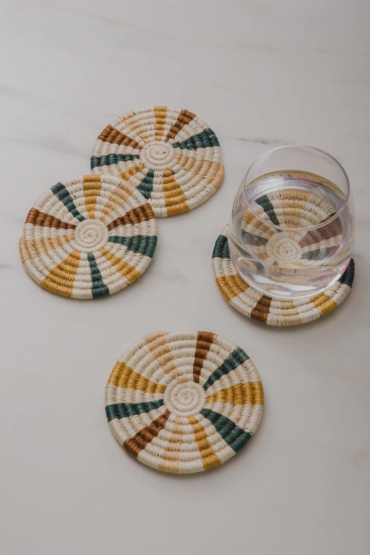 KAZI Striped Sand + Hunter Green Coasters Kitchen + Dining 4 KAZI Striped Sand + Hunter Green Coasters Kitchen + Dining