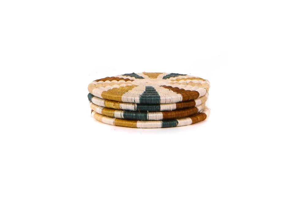 KAZI Striped Sand + Hunter Green Coasters Kitchen + Dining 6 KAZI Striped Sand + Hunter Green Coasters Kitchen + Dining