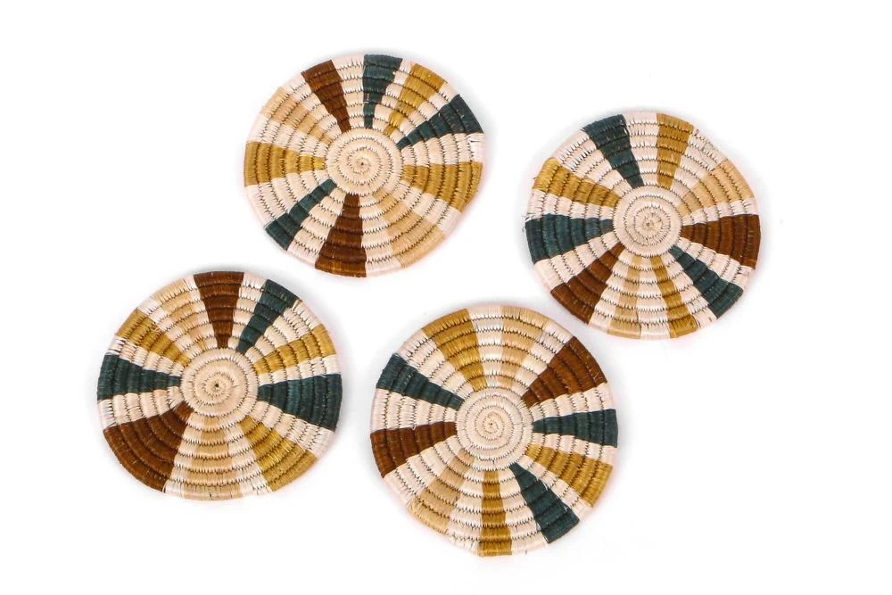 KAZI Striped Sand + Hunter Green Coasters Kitchen + Dining 3 KAZI Striped Sand + Hunter Green Coasters Kitchen + Dining