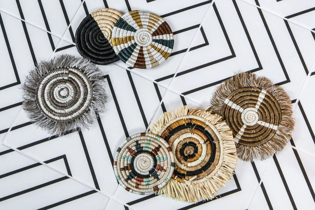 KAZI Striped Sand + Hunter Green Coasters Kitchen + Dining 5 KAZI Striped Sand + Hunter Green Coasters Kitchen + Dining