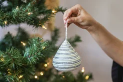 KAZI Fair Trade Striped Silver Bulb Ornament