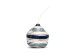 KAZI Fair Trade Striped Soft Blue + Silver Bulb Ornament