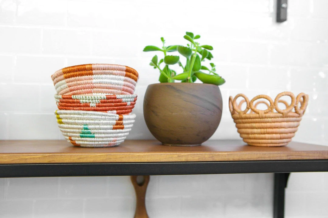 KAZI Home Goods Tiny Peach Hooped Raffia Catch All 5 KAZI Home Goods Tiny Peach Hooped Raffia Catch All