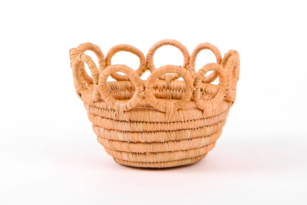KAZI Home Goods Tiny Peach Hooped Raffia Catch All 3 KAZI Home Goods Tiny Peach Hooped Raffia Catch All