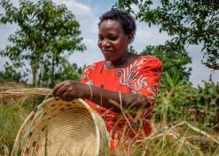 KAZI Vivid Dashed Raffia Floor Storage Basket Home Goods