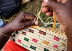 KAZI Vivid Dashed Raffia Floor Storage Basket Home Goods