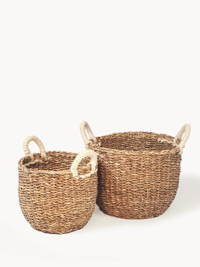Korissa Savar Basket With White Handles Set 3 Korissa Savar Basket With White Handles Set
