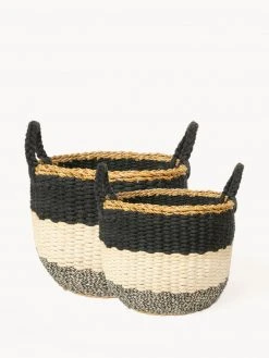 Korissa Home Goods Ula Stripe Basket Set - Black