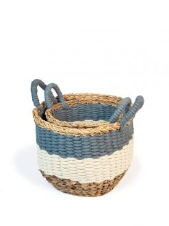 Korissa Home Goods Ula Stripe Basket Set - Blue