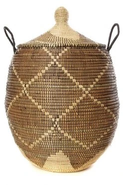 Swahili African Modern Home Goods Large Black And Cream Diamonds Laundry Hamper Basket