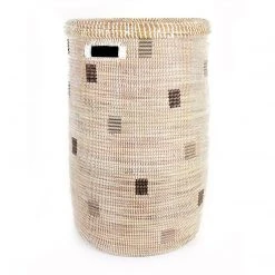 Mbare Home Goods Large Hamper Basket - White + Gray
