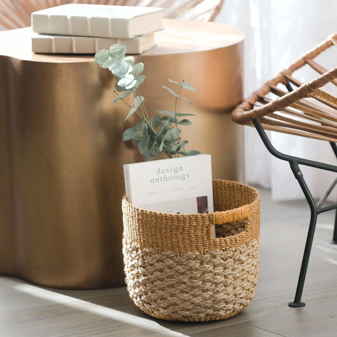 LIKHÂ Home Goods Golden Brown Round Floor Basket 5 LIKHÂ Home Goods Golden Brown Round Floor Basket