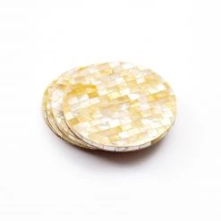 LIKHÂ Golden Yellow Mother Of Pearl Coaster Set Office Accessories