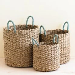 LIKHÂ Home Goods Sky Blue Handle Basket Set 9 LIKHÂ Home Goods Sky Blue Handle Basket Set