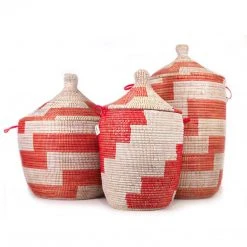 Mbare Low Stripe Hamper Basket - Red + White