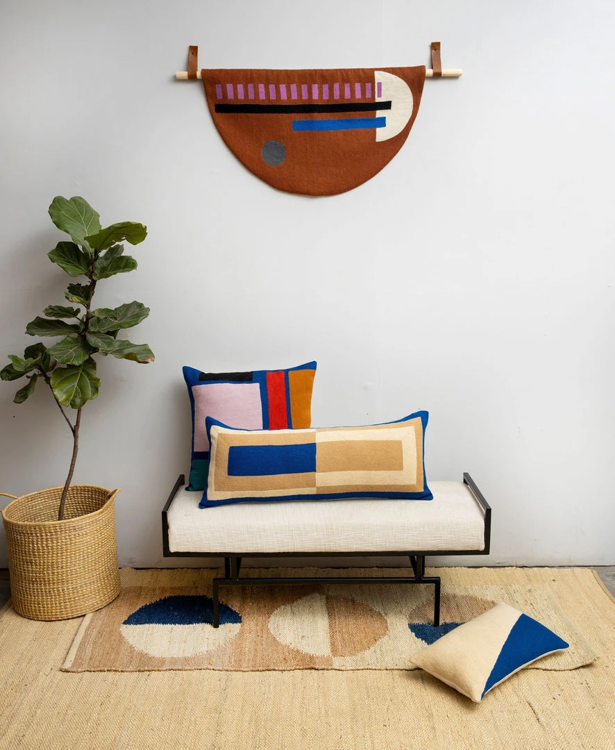 Leah Singh Marianne Triangle Wool Lumbar Pillow Cover - Blue 4 Leah Singh Marianne Triangle Wool Lumbar Pillow Cover - Blue