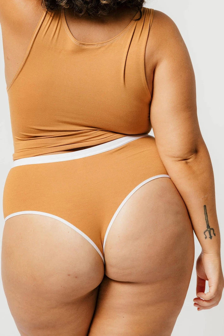 Mary Young High Waist Bamboo Thong - Caramel Underwear + Bras 3 Mary Young High Waist Bamboo Thong - Caramel Underwear + Bras