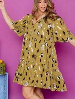 Mata Traders Adelaide Tiered Mini Dress Olive Curios