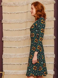 Mata Traders Special Occasion Delilah Teal Tile Long Sleeve Dress