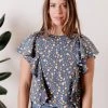 Mata Traders Clothing Flora Blue Spots Flutter Sleeve Top 2 Mata Traders Clothing Flora Blue Spots Flutter Sleeve Top