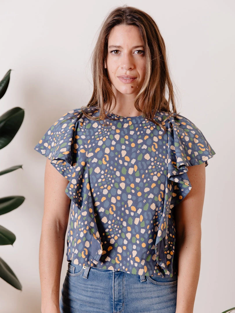 Mata Traders Clothing Flora Blue Spots Flutter Sleeve Top 3 Mata Traders Clothing Flora Blue Spots Flutter Sleeve Top