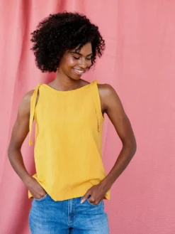 Mata Traders Two Way Linen Tank - Yellow Handcrafted