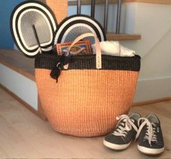 Mbare Home Goods Floor Basket With Leather Handles