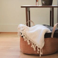 Mbare Home Goods Floor Basket With Leather Handles
