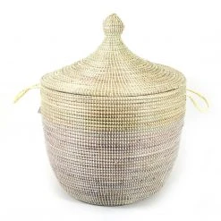 Mbare Home Goods Low Two-Tone Hamper Basket - Natural + White