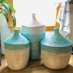 Mbare Best Sellers Medium Two-Tone Hamper Basket - Turquoise + White