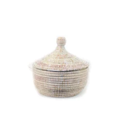 Mbare Handcrafted Small Tabletop Basket - White