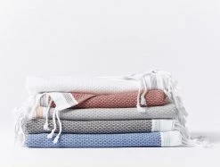 Coyuchi Mediterranean Towels - Alpine White / Slate Stripe