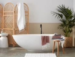 Coyuchi Mediterranean Towels - Alpine White / Slate Stripe